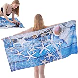 Microfiber Beach Towel Large Oversized Beach Towels with Zipper Pocket (Starfish 1)