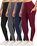 YOUNGCHARM 4 Pack Leggings with Pockets for Women,High Waist Tummy Control Workout Yoga Pants BlackDGrayNavyBurgundy-M