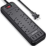 LENCENT 2 Prong Power Strip, Polarized 3 Prong to 2 Prong Outlet Adapter, 1700J Surge Protector, 6ft Extension Cord, 10 AC Outlets & 4 USB(5V 3.4A Max), Wall Mountable, Ideal for Non-Grounded Outlets