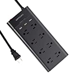 WANDOFO 2 Prong 8 Outlet Power Strip, 6 FT Extension Cord with 3 USB Ports, 1625W 1050J Surge Protector, 2 Prong to 3 Prong Multi Plug Outlet Adapter Converter, Polarized Plug, Black