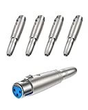 CableCreation [5-PACK] XLR 3 Pin Female to 1/4" 6.35mm Female Socket Audio Adapter, Silver