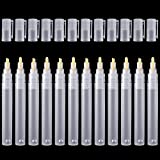 12 Pack 6 mm 3 mm Empty Fillable Blank Paint Touch Up Pen Markers Round Tilted Head Paint Marker Pens White Acrylic Paint Pen Oil Water Ink Drawing Markers for Art Painting Crafts Kit