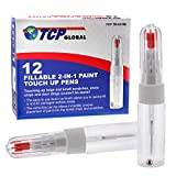 TCP Global Fillable 2-in-1 Paint Touch-Up Applicator Pens (Box of 12) - Precision Fine Tip Writer Pen Brush - 10ml Bottle, Mixing Ball - Fix Auto Paint Chips, Scratches, Stone Chips, Car Detail Repair