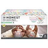 The Honest Company Clean Conscious Diapers, Rainbow Stripes + Flower Power, Size 3, 136 Count Super Club Box