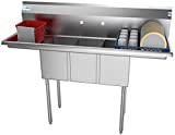 KoolMore - SC101410-12B3 3 Compartment Stainless Steel NSF Commercial Kitchen Sink with Right and Left Drainboards - Bowl Size 10" x 14" x 10", Silver