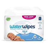 WaterWipes Biodegradable Original Baby Wipes,99.9% Water Based Wipes, Unscented & Hypoallergenic for Sensitive Skin, 240 Count (4 packs), Packaging May Vary