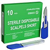 MedHelp Disposable Scalpel 10 More Precision Dermaplaning Tool Scalpel with Short Plastic Handle, High Stainless Steel Dermablade Blades.  Box of 10