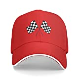 Waldeal Men's Baseball Caps Checkered Flags Race Car Flag Pole Adjustable Dad Hat Red