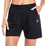 Women's Cotton Shorts 5" Sweat Bermuda Pull on Shorts with Deep Pockets for Lounge Gym Yoga Walking Athletic Black