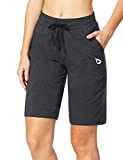 BALEAF Women's 10" Bermuda Shorts Long Cotton Casual Summer Knee Length Pull On Lounge Walking Exercise Shorts with Pockets Charcoal Size L