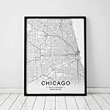 Chicago City Downtown Map Wall Art Chicago Street Map Print Map Decor City Chicago Road Art Black and White City Map Office Wall Hanging 8x10 inch No Frame