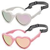 Heart Shaped Sunglasses Baby Girl Polarized UV Protection Toddler Shades 0-24 Months ( White +Pink 