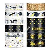 Whaline 12 Rolls Graduation Washi Tape Black Foil Gold Congrats Grad Washi Masking Tape Congratulations Star Decorative Paper Stickers for Graduation Scrapbook Gift Wrapping DIY Art Crafts