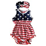 Baby Boy Girl USA Flag Pattern Tassel Balls Summer Romper +Headband (6-12Months, A1)