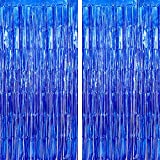 XtraLarge, Blue Foil Fringe Curtain - 8x3.2 Feet, Pack of 2 | Blue Foil Fringe Curtain Tinsel Backdrop for Ocean Theme Birthday Party | Blue Streamer Foil Curtains, Under The Sea Birthday Decorations