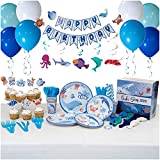 Under the Sea Party Decorations - All-in-One 176 Pcs Ocean Birthday Decorations for 16 Kids  Ocean Party Decorations include Balloons, Banner, Plates, Tablecloth and Much More by Aisha Party Designs