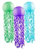 Jellyfish Paper Lanterns 3 Pack Purple Green and Blue Mermaid Under The Sea Ocean Birthday Party Decorations Supplies Easy Setup Room Dcor