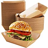 DEAYOU 250-Pack Paper Food Boats, 2 LB Kraft Brown Food Trays, Disposable Paperboard Boat Serving Baskets for Hot Dog Nacho, Greaseproof Fast Food Snack Holder Container for Party, Concession Stands