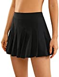 CRZ YOGA Women's High Waisted Pleated Tennis Skirts Cute A-Line Skater Athletic Workout Casual Golf Skorts Pockets Black Medium