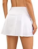 CRZ YOGA Women's High Waisted Tennis Skirts Linning Shorts - 13" Pleated Athletic Workout Running Golf Skorts 3 Pockets White Medium