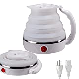 T-magitic Travel Kettle, Fordable Electric kettle, Collapsible Kettle Dual Voltage,boil water, with make tea coffee,Food Grade Silicone Small Electric Kettle600ML,110V/220V  (White)