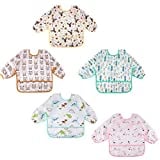 Lictin Baby Bibs for Boy or Girl,Long Sleeve Bib,Waterproof Toddler Bibs,0-24 Months Neutral Baby Smock for Eating,Reusable Infant Baby Bibs for Feeding Teething or Weaning 5 Pcs