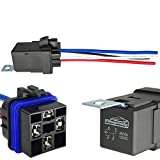 4-PIN 40/30 AMP 12 V DC Waterproof Relay with Harness - Heavy Duty 12 AWG Tinned Copper Wires, 1 Pack SPST Automotive Relay