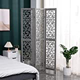 Raintain Room Divider 3 Panel 5.4 Ft Tall Paulownia Wood Room Divider and Folding Privacy Screens, Freestanding Partition Space Separator for Living and Dining Room, Grey