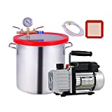 HZAUTOS 5 Gallon Tempered Glass Lid Vacuum Chamber and 4CFM 1 Stage Vacuum Pump HVAC for Stabilizing Wood, Degassing Silicones, Epoxies and Essential Oil, Without Oil