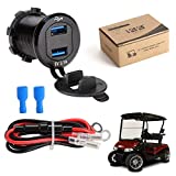 10L0L Golf Cart Quick Charge 3.1 Dual USB Charger,2 in 1 USB Ports & LED Display Voltage Meter Universal for Club Car,EZGO and Yamaha,Metal Shell Safe Charging Socket 9V-48V Wide Voltage Input