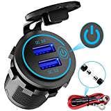 Quick Charge 3.0 Dual USB Charger Socket, Qidoe Waterproof 12V USB Outlet 36W Dual QC3.0 USB Power Socket with Touch Switch DIY Car USB Port for Car Boat Marine RV Motorcycle Bus Truck Golf Cart etc