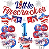 Little Firecracker Birthday Party Decorations 4th of July 1st Birthday Party Supplies Glittery Little Firecracker Banner High chair Banner Independence Day Patriotic 1st Birthday Decorations