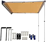 DANCHEL OUTDOOR Car Awning Camping Rooftop Tent Retractable, Waterproof Vehicle Roof Rack Awning Overland Shelter Canopy for SUV/Van/Campers/Trucks Khaki 8.2x9.8ft