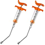 2 Pieces Syringe with 2 Drench Nozzle Adjustable Dosage Reusable Drench Gun Syringe for Sheep, Goats (Orange,20 ml)