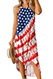 Womens July 4th Patriotic Stars Striped Side US Flag Slit Halter Maxi Dresses American Flag L