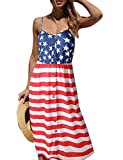 Women's American Flag Print July 4th Spaghetti Strap Sleeveless Button Down Casual Tank Midi Dress Size S (US 2-4) (American Flag)