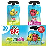 GoGo BIG squeeZ Variety Pack, BIG Pear & BIG Raspberry, 4.2 oz. (Pack of 20), Unsweetened Fruit Snacks for Kids, Gluten Free, Nut Free and Dairy Free, Recloseable Cap, BPA Free Pouches