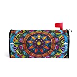 AUUXVA Magnetic Mailbox Cover Indian Flower Mandala Design Mail Post Letter Box Cover Mailbox Wraps Standard Size 18" X 21" for Home Outside Garden Yard Farmhouse Decor