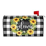 Sunflower Magnetic Mailbox Covers Magnetic Black Standrad Size 21 x 18 Inch Welcome Mailbox Cover Black White Buffalo Check Plaid Mailbox Wreath Rustic Farmhouse Mailbox Covers Wraps Post Box Cover