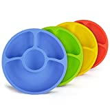 Silicone Toddler Plates, Divided Plates for Kids(4 Pack) - 8 inch Silicone kids Plates with Section - BPA Free/Dishwasher Safe