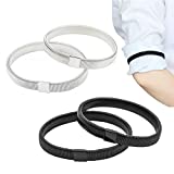 Elastic Arm Band Sleeve Garters for Men Women Valentines Day Gifts 2 Pairs of Shirt Long Sleeve Holders Stretchy Adjustable One Size Anti-Slip Armband Shirt Garter, Black+Silver