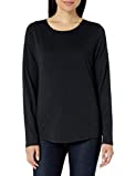 Amazon Essentials Women's Classic-Fit 100% Cotton Long-Sleeve Crewneck T-Shirt, Black, Medium