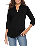 CEASIKERY Women's Short Sleeve Floral V Neck Tops Casual Tunic Blouse Loose Shirt (X-Large, Black)