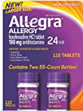 Allegra 24 Hour Indoor and Outdoor Allergy Relief 180mg 55 Tablets, Pack of 2 (110 ct.)