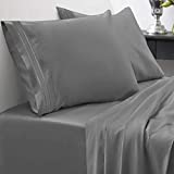 1800 Thread Count Sheet Set  Soft Egyptian Quality Brushed Microfiber Hypoallergenic Sheets  Luxury Bedding Set with Flat Sheet, Fitted Sheet, 2 Pillow Cases, Queen, Gray