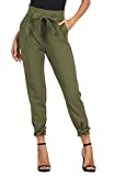 GRACE KARIN Women Cargo Pant Belted High Waist Bowknot Trousers with Pockets L Army Green