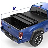 oEdRo Soft Tri-fold Truck Bed Tonneau Cover Compatible with 2016-2022 Toyota Tacoma with 5ft Bed, Fleetside with Track Rail System(Excl. Trail)