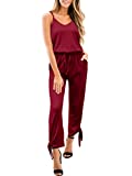 ANRABESS Womens Summer Spaghetti Straps V Neck Tie Ankle Slit Side Jumpsuits Rompers with Pockets 318jiuhong-M Wine Red