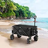 Portal Folding Collapsible Wagon Utility Outdoor Camping Beach Cart with 8" Wheels & Adjustable Handle, Black