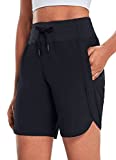 BALEAF Women's 7" Long Shorts Lightweight for Running Workout Hiking Unlined Zipper Pocket Quick Dry Black L
